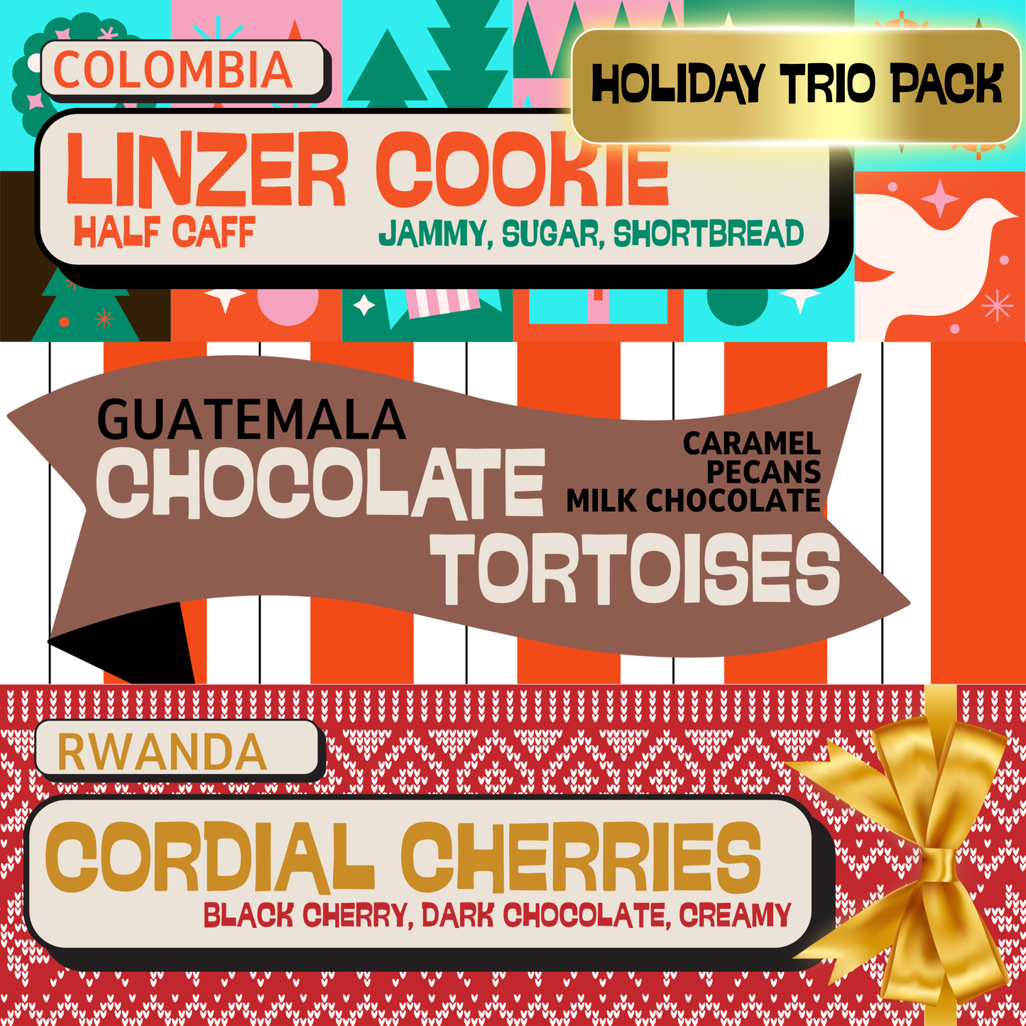 Holiday Trio Pack - Linzer Cookies, Cordial Cherries, Chocolate Tortoises