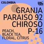 Granja Paraiso 92 Chiroso P-16 coffee with peach, black tea, floral and citrus note. Locally roasted in Edmonton, AB. Available to ship across Canada.