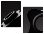 Two close-up shots highlighting the smooth, matte texture and curved, petal-shaped base of the black Orea coffee brewer.