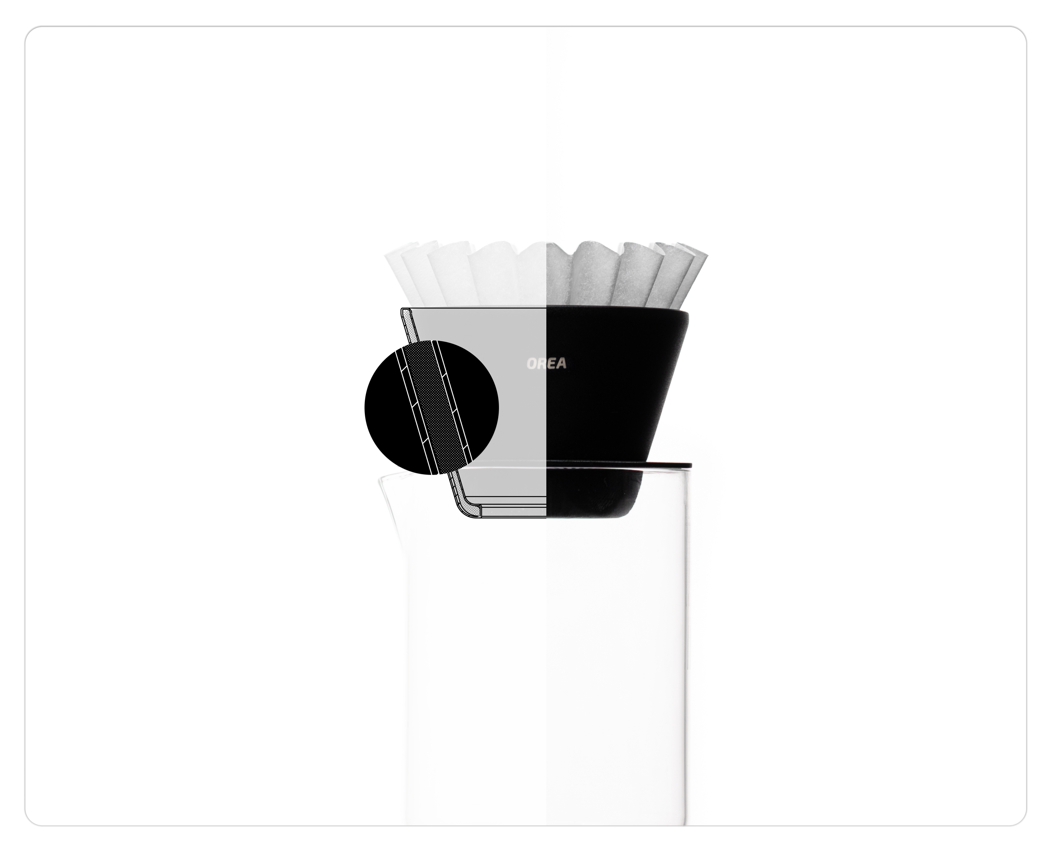 A diagrammatic view of the brewer showing a cross-section of its internal structure and how the fluted filter sits inside the cone.