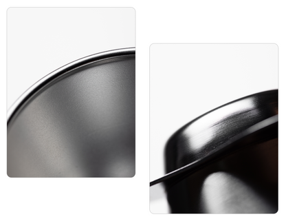 A two-panel close-up of the Orea O1 brewer in silver. The shots emphasize the industrial, brushed stainless steel texture and the precisely curved, petal-like edges of the base.