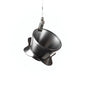 A front-facing view of the Orea 01 brewer hanging vertically from a metal clip, showcasing its minimalist conical shape.