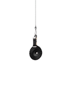 The black OREA #4 Medium Regulator hanging delicately by a small metal clip on a wire against a white background, emphasizing its incredibly lightweight, food-grade silicone construction and minimalist design.