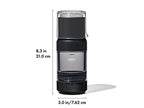 The OXO Brew Rapid Brewer against a plain white background with precise dimensions marked, showing its compact height of 21 cm and diameter of 7.6 cm, a perfect portable size for brewing Somewhere Coffee's single-origin specialty beans.